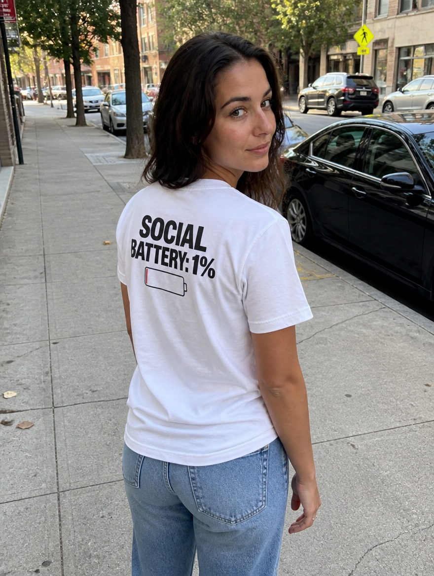 Social Battery 1% - lifestyle outdoor shot